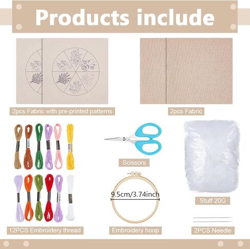FREEBLOSS 2 Set Flower Embroidery Pincushion Kit Embroidery Supplies with Pincushion Wooden Base Sewing Kit for Beginners with English Instructions in Saudi Arabia