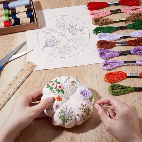 FREEBLOSS 2 Set Flower Embroidery Pincushion Kit Embroidery Supplies with Pincushion Wooden Base Sewing Kit for Beginners with English Instructions in Saudi Arabia