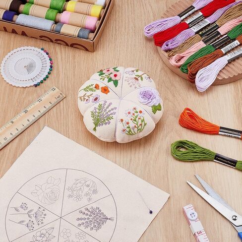 FREEBLOSS 2 Set Flower Embroidery Pincushion Kit Embroidery Supplies with Pincushion Wooden Base Sewing Kit for Beginners with English Instructions in Saudi Arabia