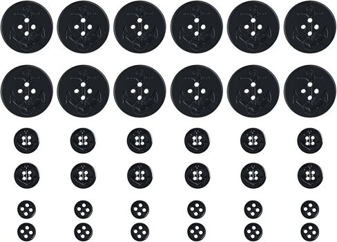 Peacoat Buttons 36pc Set for Pea/Bridge/Reefer Coats, Style Anchor Insignia, Military Spec Industrial Strength, 12pcs x 32mm/50L/1.25", 12pc x 15mm/25L/0.60", 12 x 11mm/18L/0.44", Black in Saudi Arabia