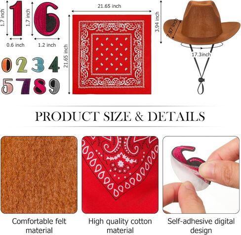 3 Pcs Cowboy Birthday Party Hat and Bandanas with 0-9 Numbers Infant Baby Hat Kid Western Costume Accessories in Saudi Arabia