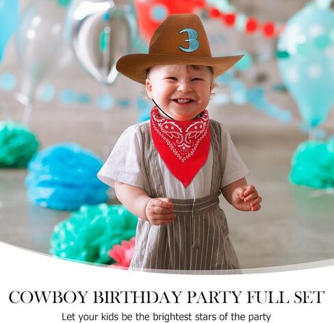 3 Pcs Cowboy Birthday Party Hat and Bandanas with 0-9 Numbers Infant Baby Hat Kid Western Costume Accessories in Saudi Arabia