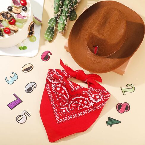 3 Pcs Cowboy Birthday Party Hat and Bandanas with 0-9 Numbers Infant Baby Hat Kid Western Costume Accessories in Saudi Arabia