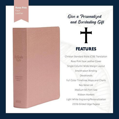 Personalized CSB She Reads Truth Community Study Bible Faux Leather Medium Print Size | Custom with Full Cover Floral & Cross Design and Name | Gift for Christian & Religious Celebrations | Rose Gold in Saudi Arabia