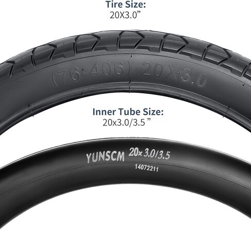 YUNSCM 20" E-Bike Fat Tires 20x3.0/76-406 60TPI and 20" Bike Tubes Schrader Valve with 2 Rim Strips Compatible with 20 x 2.75 20 x 3.0 E-Bike Bicycle Tires and Tubes (Y-909) in Saudi Arabia