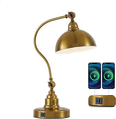 Vintage Brass Gold Desk Lamp Decorative Table Lamp for Home Office Living Room Bedroom Desk Light, Rustic Industrial Farmhouse Antique Library Study Desk Lamp E26 LED Bulb Included in Saudi Arabia