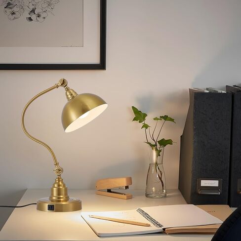 Vintage Brass Gold Desk Lamp Decorative Table Lamp for Home Office Living Room Bedroom Desk Light, Rustic Industrial Farmhouse Antique Library Study Desk Lamp E26 LED Bulb Included in Saudi Arabia