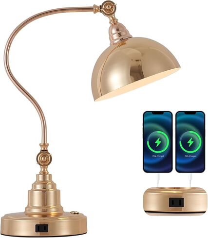 Vintage Brass Gold Desk Lamp Decorative Table Lamp for Home Office Living Room Bedroom Desk Light, Rustic Industrial Farmhouse Antique Library Study Desk Lamp E26 LED Bulb Included in Saudi Arabia