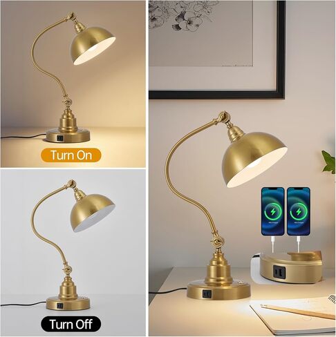 Vintage Brass Gold Desk Lamp Decorative Table Lamp for Home Office Living Room Bedroom Desk Light, Rustic Industrial Farmhouse Antique Library Study Desk Lamp E26 LED Bulb Included in Saudi Arabia