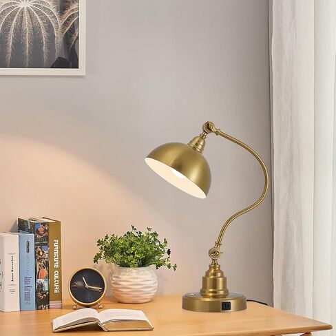 Vintage Brass Gold Desk Lamp Decorative Table Lamp for Home Office Living Room Bedroom Desk Light, Rustic Industrial Farmhouse Antique Library Study Desk Lamp E26 LED Bulb Included in Saudi Arabia