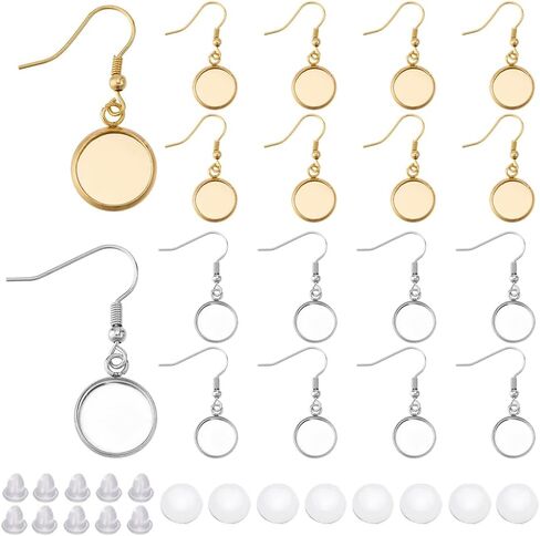 1 Box 60Pcs Real 18K Gold Plated Cabochon Earring Blanks 12mm Bezel Earring Blanks Pendant Trays with Glass Cabochons Setting Accessories for Jewelry Making Supplies DIY Dangle Charms Women in Saudi Arabia