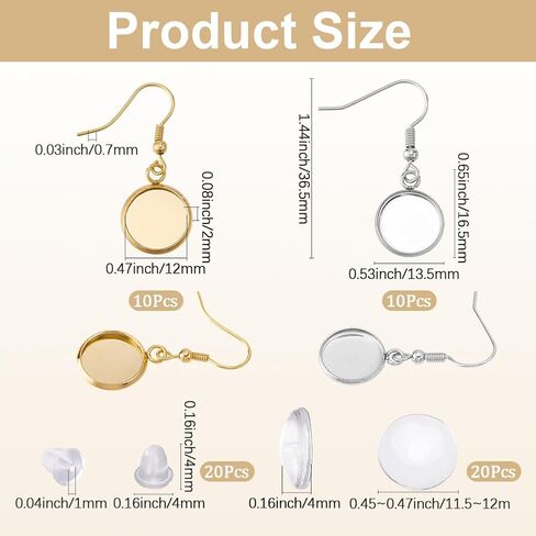 1 Box 60Pcs Real 18K Gold Plated Cabochon Earring Blanks 12mm Bezel Earring Blanks Pendant Trays with Glass Cabochons Setting Accessories for Jewelry Making Supplies DIY Dangle Charms Women in Saudi Arabia
