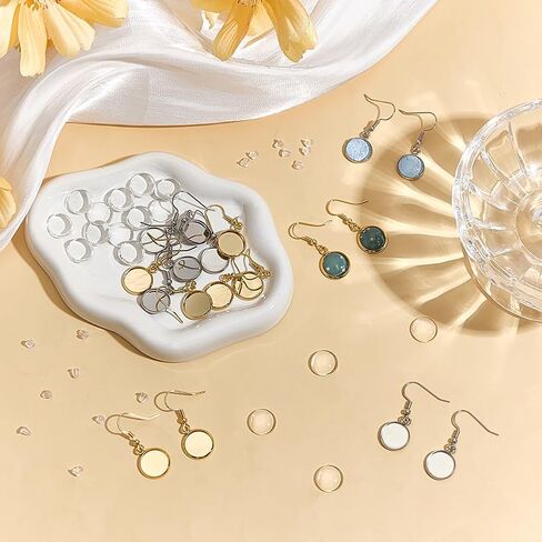 1 Box 60Pcs Real 18K Gold Plated Cabochon Earring Blanks 12mm Bezel Earring Blanks Pendant Trays with Glass Cabochons Setting Accessories for Jewelry Making Supplies DIY Dangle Charms Women in Saudi Arabia