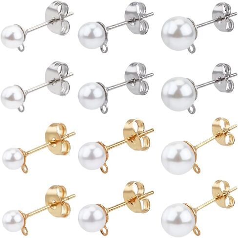 1 Box 120Pcs Pearl Earring Posts Stainless Steel Earring Findings Gold Silver Hypoallergenic Ear Post with Imitation Pearl Loop Butterfly Back Ear Studs for Jewelry Making DIY Crafts Women in Saudi Arabia