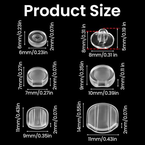 60 Pcs 6 Size Earring Pads Clear Comfort Earring Cushions Pads Clip-On Earrings Backs Earringes Covers for Sports Clips On Earrings (White Clear) in Saudi Arabia