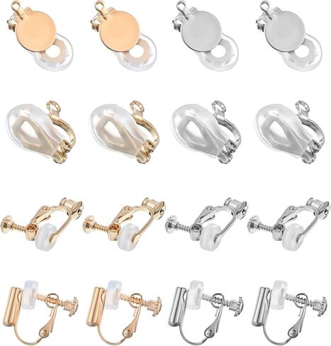 16 PCS Clip on Earring Converter Silicone Earring Pads Golden Clip on Earrings Backs Earrings Backings Making Components Findings with Silicon Pads for Women Men Non Pierced Ears, Silver Gold in Saudi Arabia