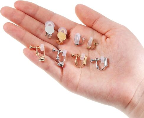 16 PCS Clip on Earring Converter Silicone Earring Pads Golden Clip on Earrings Backs Earrings Backings Making Components Findings with Silicon Pads for Women Men Non Pierced Ears, Silver Gold in Saudi Arabia