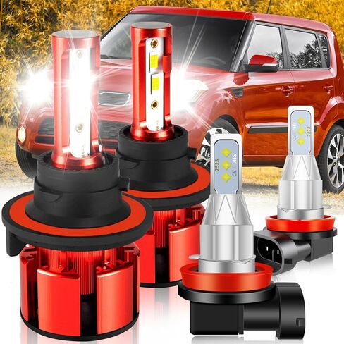 لمبات الإضاءة Kia Soul 2014-2019 مع مروحة تبريد 20,000 دورة في الدقيقة، سطوع 800% Hi وLo Beam+مصابيح الضباب، 6500K، 36000LM فائقة السطوع، تبديد الحرارة بكفاءة، 4 قطع in Kuwait