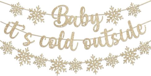 لافتة Baby It's Cold Outside، لامعة بلون الشمبانيا الذهبية، لافتة Baby It's Cold Sign ندفة الثلج، إكليل وينتر وندرلاند، ديكورات حفلات أعياد الميلاد in Kuwait