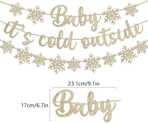 لافتة Baby It's Cold Outside، لامعة بلون الشمبانيا الذهبية، لافتة Baby It's Cold Sign ندفة الثلج، إكليل وينتر وندرلاند، ديكورات حفلات أعياد الميلاد in Kuwait