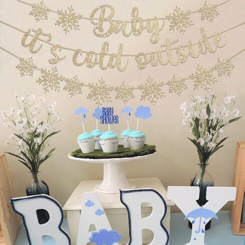 لافتة Baby It's Cold Outside، لامعة بلون الشمبانيا الذهبية، لافتة Baby It's Cold Sign ندفة الثلج، إكليل وينتر وندرلاند، ديكورات حفلات أعياد الميلاد in Kuwait