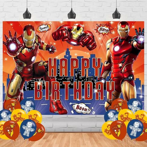 Iron Hero Birthday Decorations,Cartoon Hero Man Backdrops for Party Decorations Supplies,Hero Happy Birthday Banner Backdrop for Party Supplies (5x3ft) in Saudi Arabia