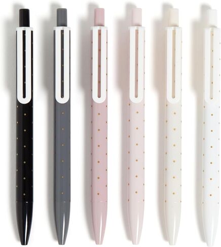 U Brands Laguna Ballpoint Pens, 6 Count, Foil Dots, Bold (1.0mm) Point, Black Ink in Saudi Arabia