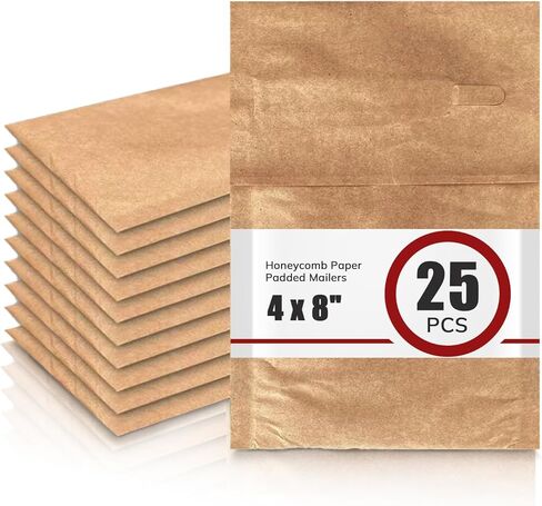 Kraft Mailers, 4 x 8 inch 100pcs Padded Envelopes, Kraft Small Honeycomb Paper Poly Mailers for Shipping and Packaging, Reusable Padded Mailing Envelopes with Twice Self-Sealing, Brown in Saudi Arabia