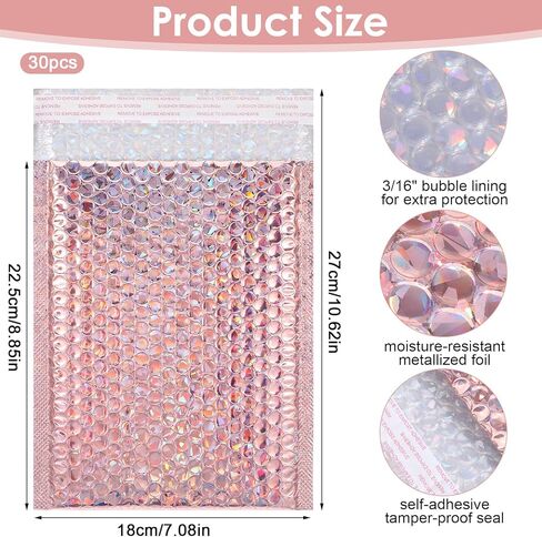 30 Pieces Bubble Poly Mailers, 7x11" Rose Gold Small Self Sealing Shipping Envelopes Bubble Mailers Opaque for Mailing, Packing, Small Business, Jewelry Makeup Supplies in Saudi Arabia