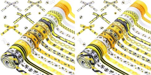 Jutom 15 Rolls 60 Yards Bee Ribbon Bee Flowers Bee Gnome Grosgrain Stripes Dots Yellow Wreath Ribbon Spring Easter Decorations for Sewing DIY Craft Party Gift Wrap(3/8 Inch) in Saudi Arabia
