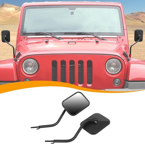 Hoolcar باب خارج المرايا الباب المفصلي مرآة الرؤية الجانبية مرآة مربعة سريعة الإصدار متوافقة مع 1997-2017 Jeep Wrangler TJ JK JKU، الملحقات الخارجية، زوج واحد in Kuwait