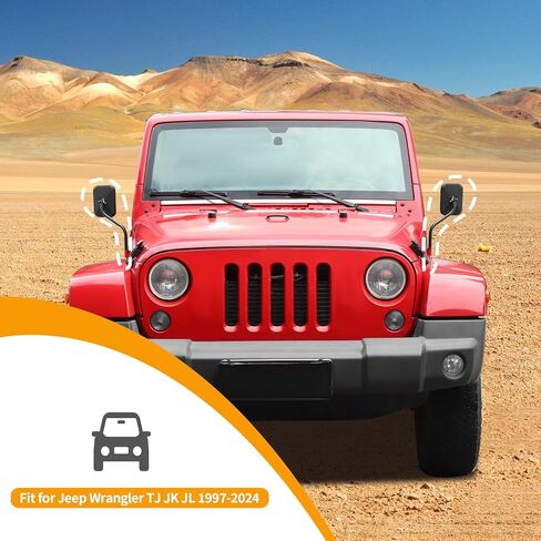 Hoolcar باب خارج المرايا الباب المفصلي مرآة الرؤية الجانبية مرآة مربعة سريعة الإصدار متوافقة مع 1997-2017 Jeep Wrangler TJ JK JKU، الملحقات الخارجية، زوج واحد in Kuwait