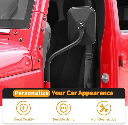 Hoolcar باب خارج المرايا الباب المفصلي مرآة الرؤية الجانبية مرآة مربعة سريعة الإصدار متوافقة مع 1997-2017 Jeep Wrangler TJ JK JKU، الملحقات الخارجية، زوج واحد in Kuwait