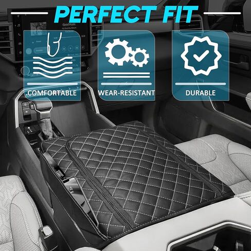 غطاء مسند ذراع وحدة التحكم المركزية من SENSHINE لسيارة Toyota Tundra 2022-2026/Sequoia 2023-2026 مسند ذراع مقعد صندوق تخزين وسادة غطاء وسادة حماية مع سحاب ملحقات داخلية من الجلد، خياطة رمادية in Saudi Arabia