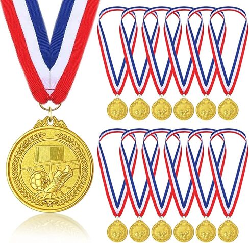 Soccer Medals for Awards for Kids Adults, 12-Pack Gold Metals Awards Medal for Kid’s Sports Soccer Team Participation Trophies, Soccer Party Favors, 2 Inches in Kuwait