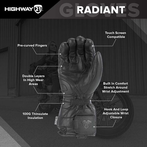 Highway 21 Radiant Gloves, Heated Leather Motorcycle Gauntlets for Men, 100 Grams Thinsulate Insulation and Hipora Liner in Saudi Arabia