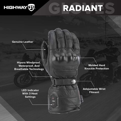 Highway 21 Radiant Gloves, Heated Leather Motorcycle Gauntlets for Men, 100 Grams Thinsulate Insulation and Hipora Liner in Saudi Arabia