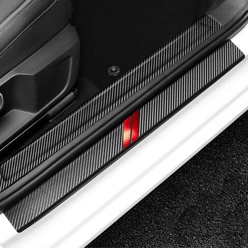 BOYUER 4 قطع من ألياف الكربون والجلود عتبة باب السيارة الديكور جرجر لوحة الحرس سيلز حامي تقليم، ترحيب دواسة حماية لشاحن دودج 2009-2025 (أحمر) in Kuwait