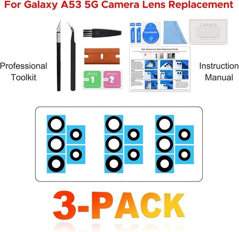 3 Pack Galaxy A53 5G Back Rear Camera Lens Glass Replacement, Back Camera Lens with Tempered-Glass Lens Protector for Samsung A53 5G, Included Instruction Manual, Toolkit in Saudi Arabia