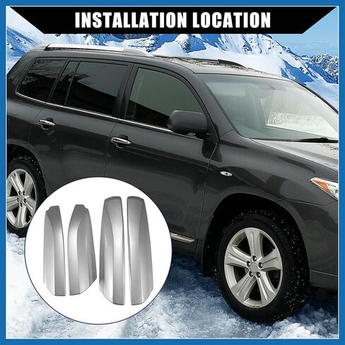 Upper/Roof Rack Rails End Cap Protection Cover Shell for Toyota Highlander 2008-2013 / Rails End Covers Shell Cap / 4 Pcs/Silver Tone White Item Replacement in Saudi Arabia