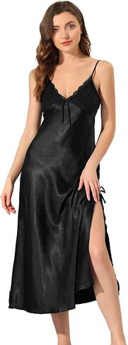 cheibear Womens Satin Pajama Slip Dress Spaghetti Strap 2023 Chemise Lounge Camisole Nightgowns in Saudi Arabia