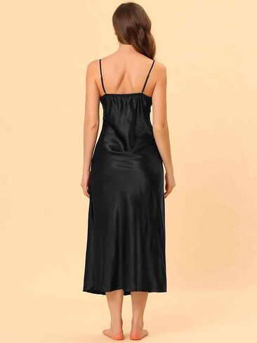 cheibear Womens Satin Pajama Slip Dress Spaghetti Strap 2023 Chemise Lounge Camisole Nightgowns in Saudi Arabia