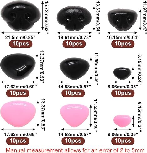 BUXIMN 60PCS Safety Noses for Crochet Animals with Washers Stuffed Animal Noses Plastic Dog Noses for Crafts - Black & Brown- 3 Sizes: 16mm, 19mm, 22mm in Saudi Arabia