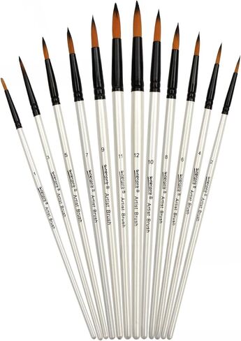 12 PCS Watercolor Paint Brush Set, Round Paint Brushes for Water Color, Acrylic Oil, Rock, Body Face, Nail Art, Art Painting, Adult Drawing in Saudi Arabia