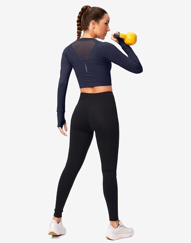 SANTINY Women's Long Sleeve Crop Workout Tops Slim Fit Gym Yoga Running Shirts for Women in Kuwait