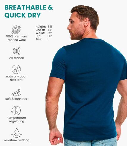 Merino.tech Merino Wool T-Shirt Mens - 100% Organic Merino Wool Undershirt Lightweight Base Layer (Bordo, Small) in Kuwait