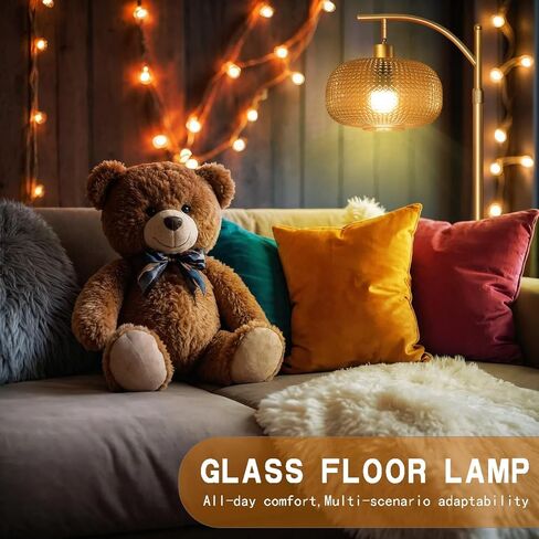 Modern Floor Lamp for Living Room, Mid Century Tall Standing Lamp Green Glass Lamp Shape, Dimmable Gold Tall Pole Lamp for Bedroom Office with Remote, 1 x 12W LED Edison Bulbs Included in Saudi Arabia