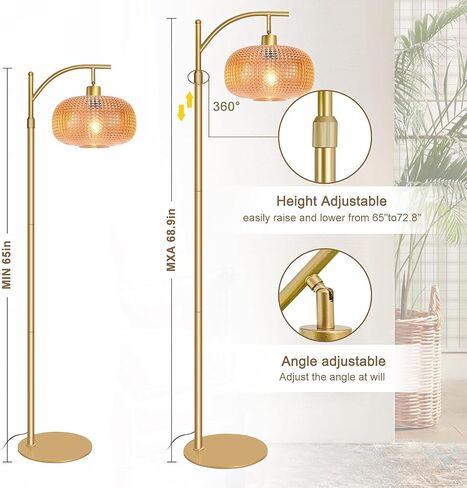 Modern Floor Lamp for Living Room, Mid Century Tall Standing Lamp Green Glass Lamp Shape, Dimmable Gold Tall Pole Lamp for Bedroom Office with Remote, 1 x 12W LED Edison Bulbs Included in Saudi Arabia