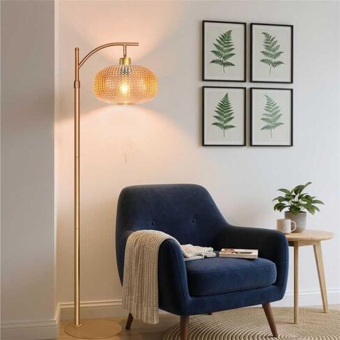 Modern Floor Lamp for Living Room, Mid Century Tall Standing Lamp Green Glass Lamp Shape, Dimmable Gold Tall Pole Lamp for Bedroom Office with Remote, 1 x 12W LED Edison Bulbs Included in Saudi Arabia