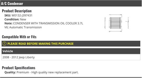 A/C Condenser with Transmission Oil Cooler - Compatible 2008-2012 Jeep Liberty 3.7L V6 Automatic in Saudi Arabia